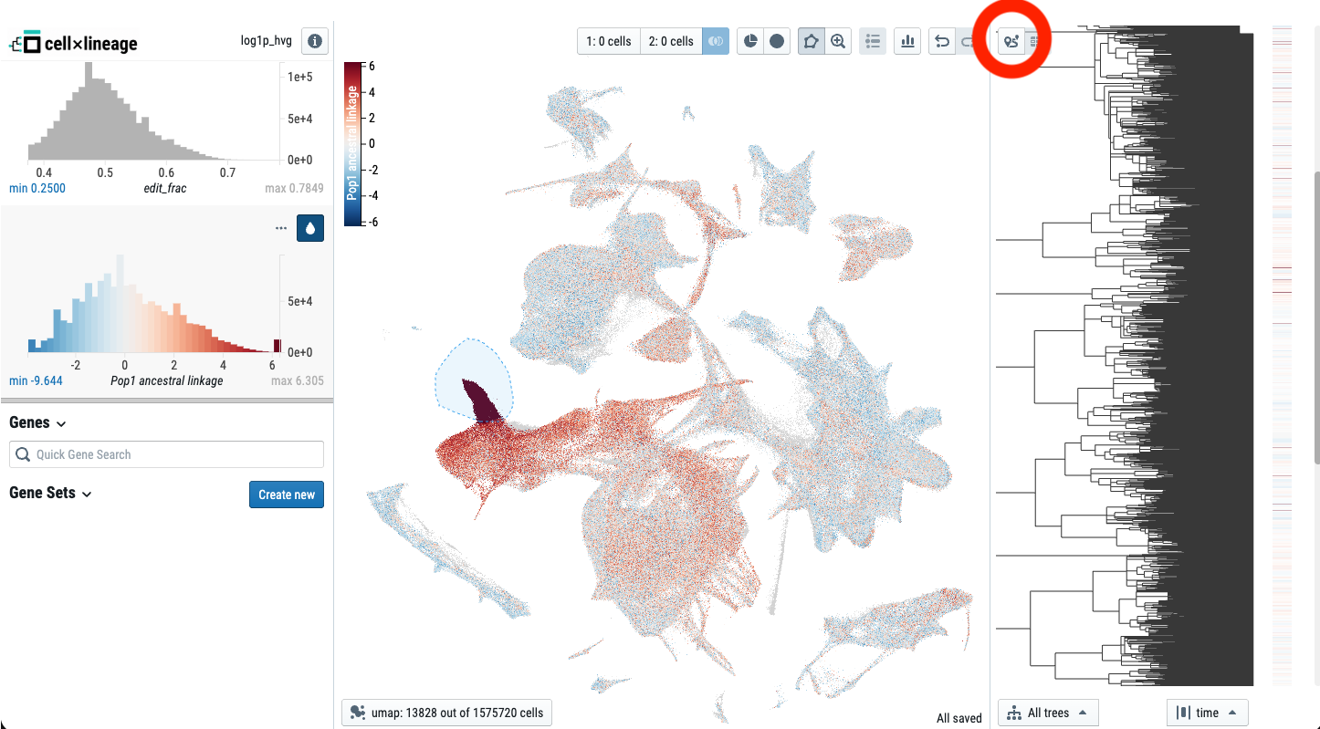 Selecting a group of cells to compute normalized ancestral linkage